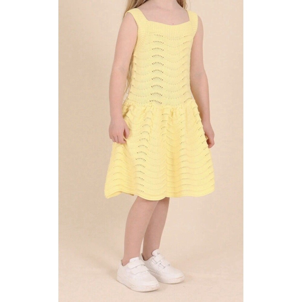 Girls’ Tiny Tribe Yellow Crochet  100% Cotton Summer Dress NWT Flawed Size 4